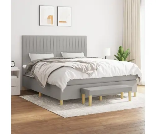 Atsperu Gulta Ar Matraci, Gaiši Pelēka Audums, 160X200 Cm Vidaxl