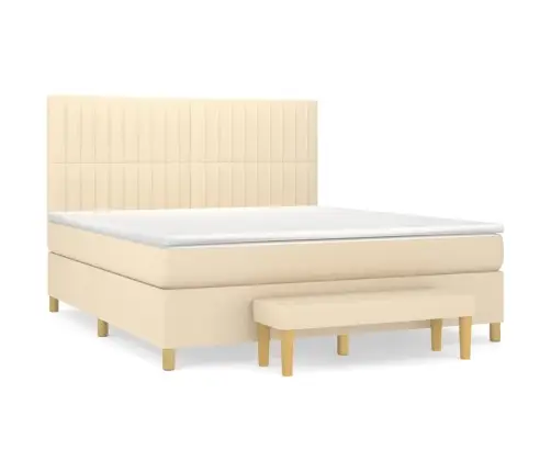 Lova Su Spyruoklėmis Ir Čiužiniu, Kreminė, 180X200 cm Audinys