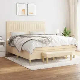 Lova Su Spyruoklėmis Ir Čiužiniu, Kreminė, 180X200 cm Audinys