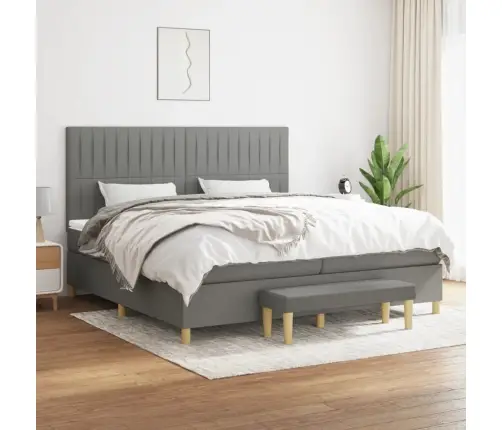 Atsperu Gulta Ar Matraci, Tumši Pelēka Audums, 200X200Cm Vidaxl