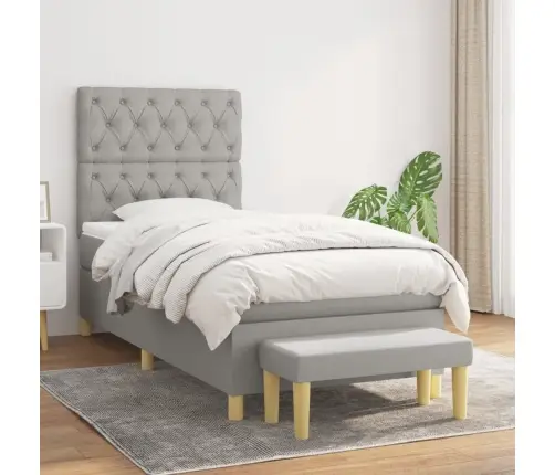 Atsperu Gultas Rāmis Ar Matraci, Gaiši Pelēka Audums, 80X200 Cm Vidaxl