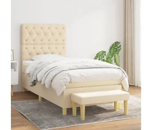 Lova Su Spyruoklėmis Ir Čiužiniu, Kreminė, 80X200cm Audinys