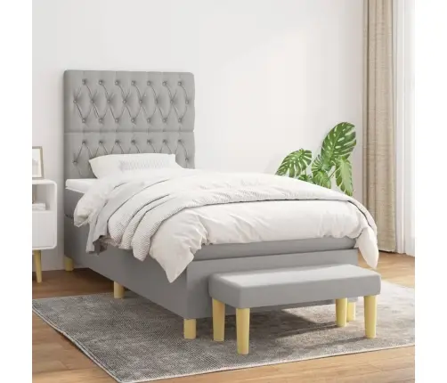 Atsperu Gulta Ar Matraci, Gaiši Pelēka, 90X190 Cm, Audums Vidaxl