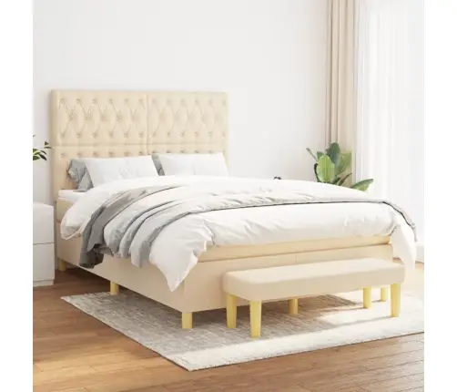 Lova Su Spyruoklėmis Ir Čiužiniu, Kreminė, 140X190 cm Audinys