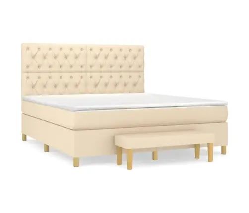 Atsperu Gulta Ar Matraci, Krēmkrāsas, 160X200 Cm, Audums Vidaxl