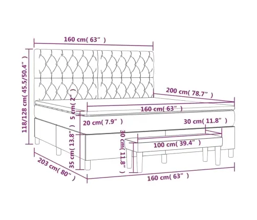 Atsperu Gulta Ar Matraci, Krēmkrāsas, 160X200 Cm, Audums Vidaxl