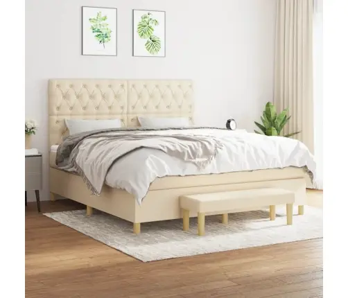 Atsperu Gulta Ar Matraci, Krēmkrāsas, 160X200 Cm, Audums Vidaxl