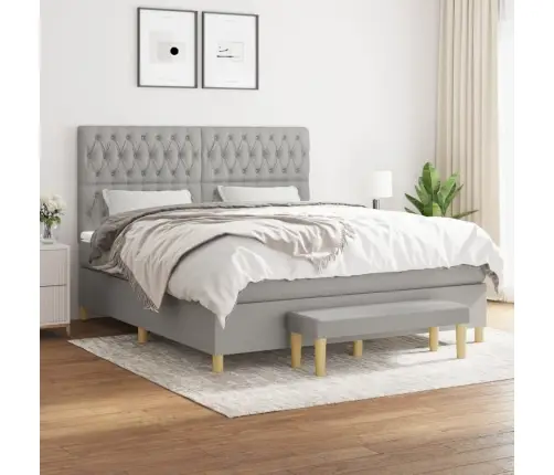 Atsperu Gulta Ar Matraci, Gaiši Pelēka Audums, 180X200 Cm Vidaxl