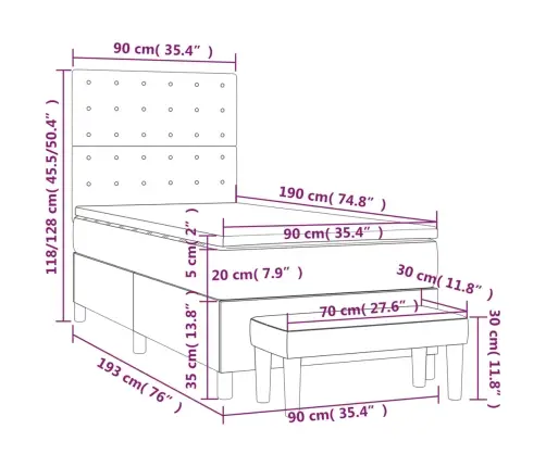 Lova Su Spyruoklėmis Ir Čiužiniu, Kreminė, 90X190 cm Audinys
