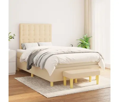 Lova Su Spyruoklėmis Ir Čiužiniu, Kreminė, 120X200 cm Audinys