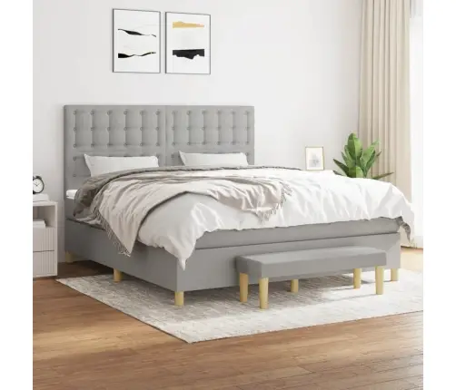 Atsperu Gulta Ar Matraci, Gaiši Pelēka Audums, 160X200 Cm Vidaxl