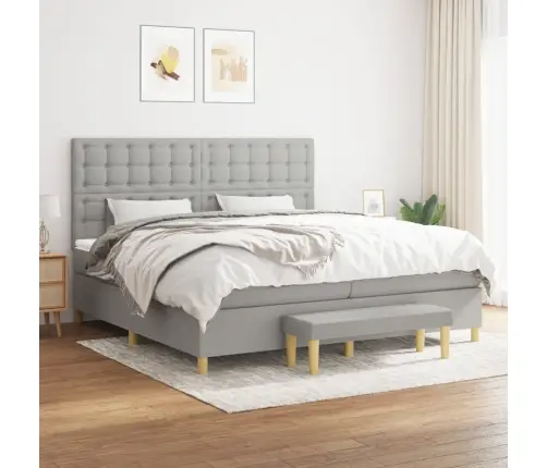 Atsperu Gulta Ar Matraci, Gaiši Pelēka Audums, 200X200Cm Vidaxl