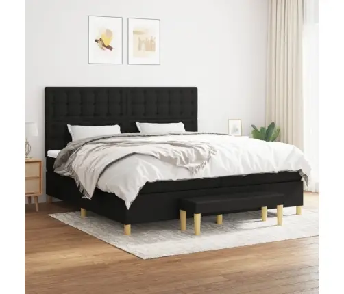 Lova Su Spyruoklėmis Ir Čiužiniu, Juoda, 200X200 cm Audinys