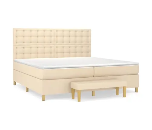 Atsperu Gultas Rāmis Ar Matraci, Krēmkrāsas Audums, 200X200 Cm Vidaxl