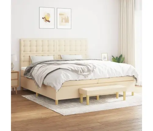 Atsperu Gultas Rāmis Ar Matraci, Krēmkrāsas Audums, 200X200 Cm Vidaxl