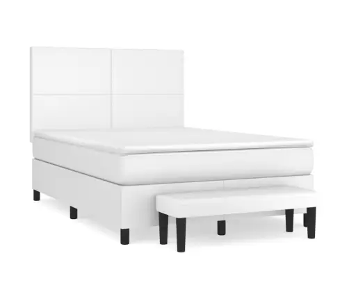 Atsperu Gulta Ar Matraci, Balta, 140X200 Cm, Mākslīgā Āda Vidaxl