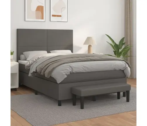 Atsperu Gulta Ar Matraci, Pelēka, 140X200 Cm, Mākslīgā Āda Vidaxl