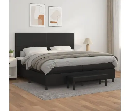 Atsperu Gulta Ar Matraci, Melna, 200X200 Cm, Mākslīgā Āda Vidaxl