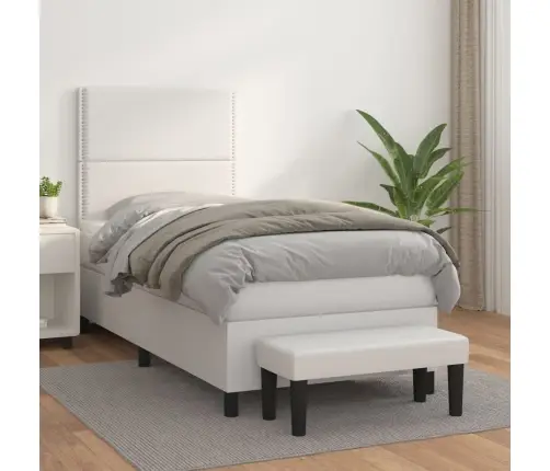 Atsperu Gulta Ar Matraci, Balta, 90X200 Cm, Mākslīgā Āda Vidaxl