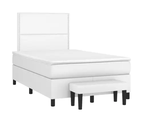 Lova Su Spyruoklėmis Ir Čiužiniu, Balta,120X200cm Dirbtinė Oda