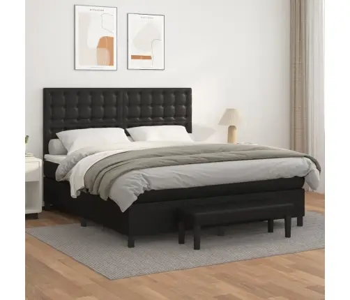 Lova Su Spyruoklėmis Ir Čiužiniu, Juoda,160X200cm Dirbtinė Oda