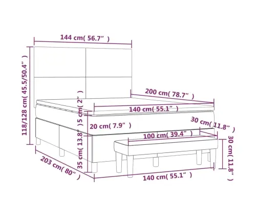 Lova Su Spyruoklėmis Ir Čiužiniu, Juoda, 140X200 cm Aksomas