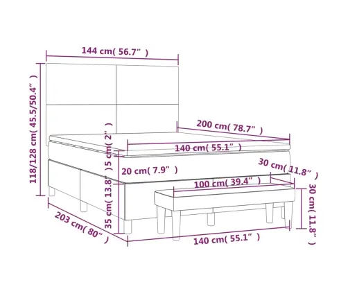 Lova Su Spyruoklėmis Ir Čiužiniu, Mėlyna, 140X200 cm Aksomas