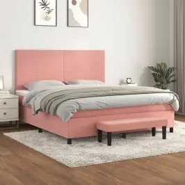 Atsperu Gulta Ar Matraci, Rozā Samts, 180X200 Cm Vidaxl Atsperu Gulta Ar Matraci, Rozā Samts, 180X200 Cm Vidaxl
