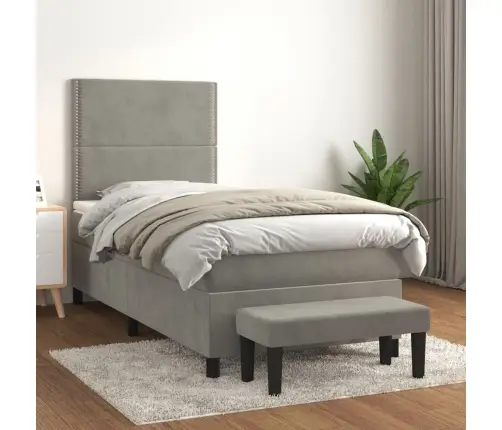 Atsperu Gulta Ar Matraci, Gaiši Pelēka Samts, 80X200 Cm Vidaxl