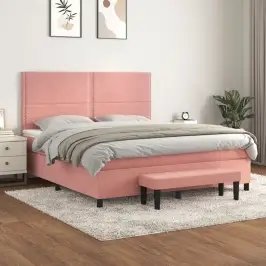 Atsperu Gulta Ar Matraci, Rozā Samts, 160X200 Cm Vidaxl Atsperu Gulta Ar Matraci, Rozā Samts, 160X200 Cm Vidaxl