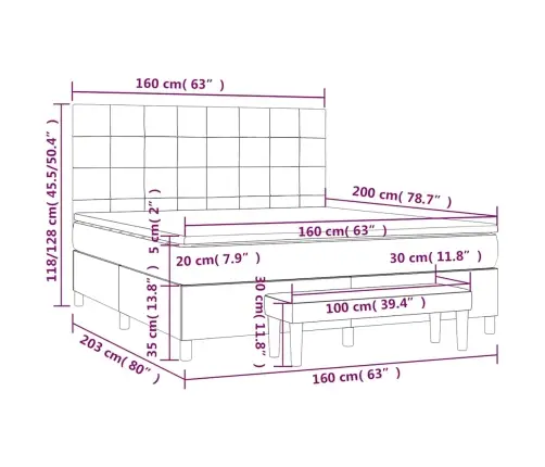 Kontinentaalvoodi Madratsiga, Tumeroheline, 160X200 cm Samet