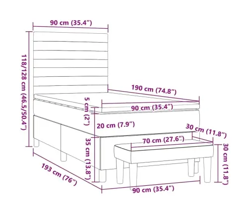 Kontinentaalvoodi Madratsiga, Tumeroheline, 90X200 cm Samet