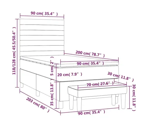 Atsperu Gulta Ar Matraci, Tumši Zils Samts, 90X200 Cm Vidaxl