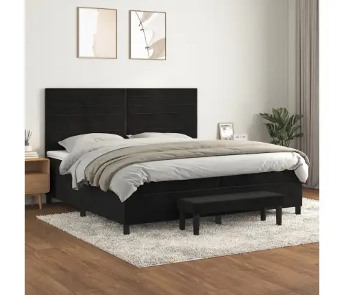 Atsperu Gulta Ar Matraci, Melna Samts, 200X200 Cm Vidaxl