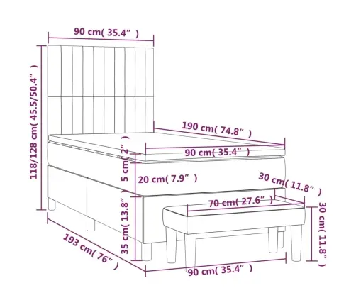 Kontinentaalvoodi Madratsiga, Must, 90X190 cm Samet
