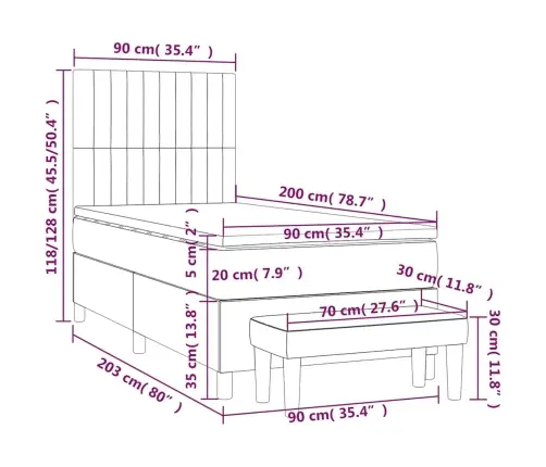 Kontinentaalvoodi Madratsiga, Tumeroheline, 90X200 cm Samet