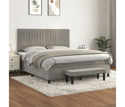 Kontinentaalvoodi Madratsiga, Helehall, 160X200 cm Samet