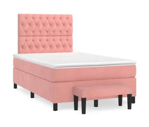 Lova Su Spyruoklėmis Ir Čiužiniu, Rožinė, 120X200cm Aksomas