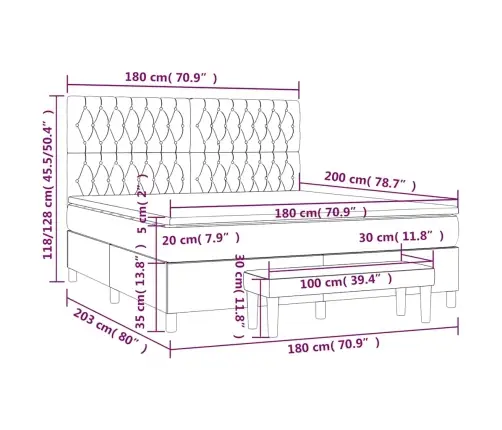 Atsperu Gulta Ar Matraci, Tumši Zils Samts, 180X200 Cm Vidaxl