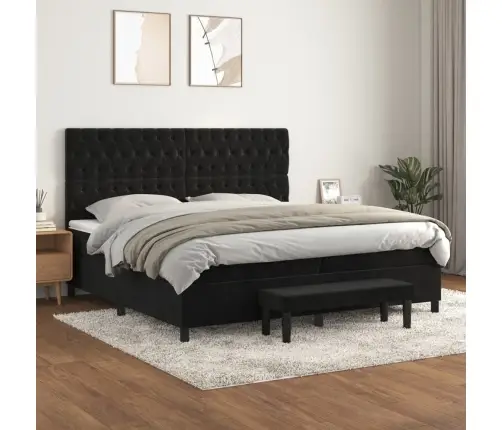 Atsperu Gulta Ar Matraci, Melna Samts, 200X200 Cm Vidaxl