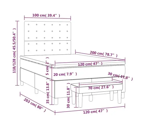 Kontinentaalvoodi Madratsiga, Tumeroheline, 120X200 cm Samet
