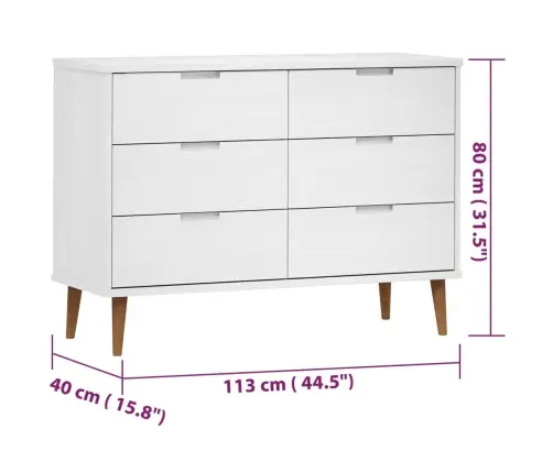 Kummut "Molde", Valge, 113 X 40 X 80 cm Männipuit