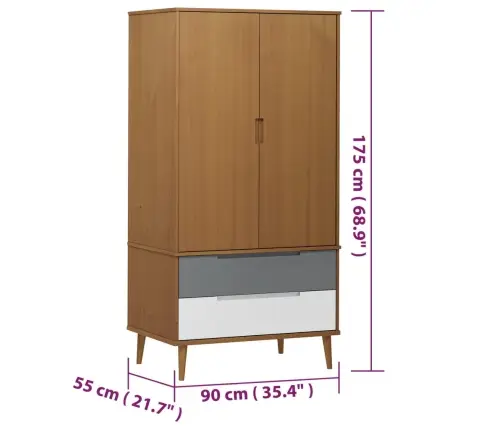 Skapis Molde, Brūns, 90X55X175 Cm, Priedes Masīvkoks Vidaxl
