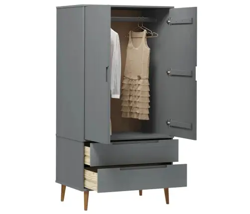 Skapis Molde, Pelēks, 90X55X175 Cm, Priedes Masīvkoks Vidaxl