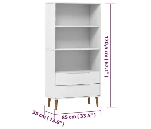 Raamatukapp "Molde", Valge, 85 X 35 X 170,5 cm Männipuit