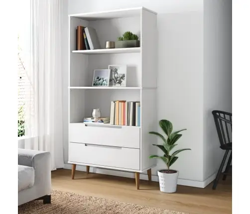 Raamatukapp "Molde", Valge, 85 X 35 X 170,5 cm Männipuit