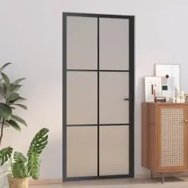 Vidaus Durys, Juodos, 93X201,5cm Matinis Stiklas Ir Aliuminis