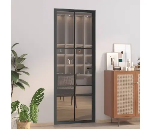 Iekšdurvis, 76X201,5 Cm, Melnas, Esg Stikls Un Alumīnijs Vidaxl