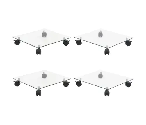 Padėklai Su Ratukais Augalams, 4Vnt., 35X35cm Stiklas