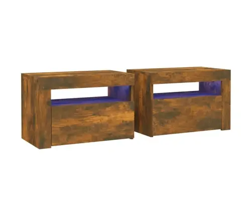 Öökapid Led-Tuledega 2 Tk, Suitsutatud Tamm, 60X35X40 Cm